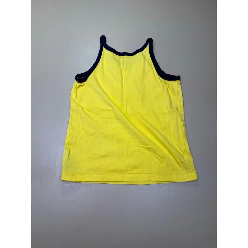 Ralph Lauren Girls Yellow Tank Top 3/3T Navy Trim Ruffle Pony Logo EUC